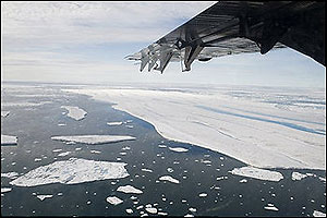 chunk of ice is shown drifting after it separated from the Ward Hunt Ice Shelf off the north coast of Ellesmere Island in Canada's far north 